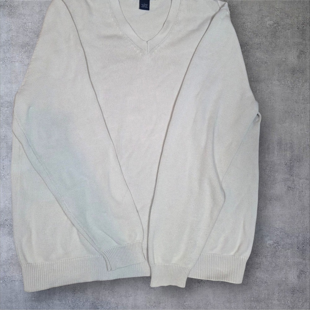 Brooks Brothers Mens Pima Cotton V-Neck Sweater Cream Off-White Large Pullover